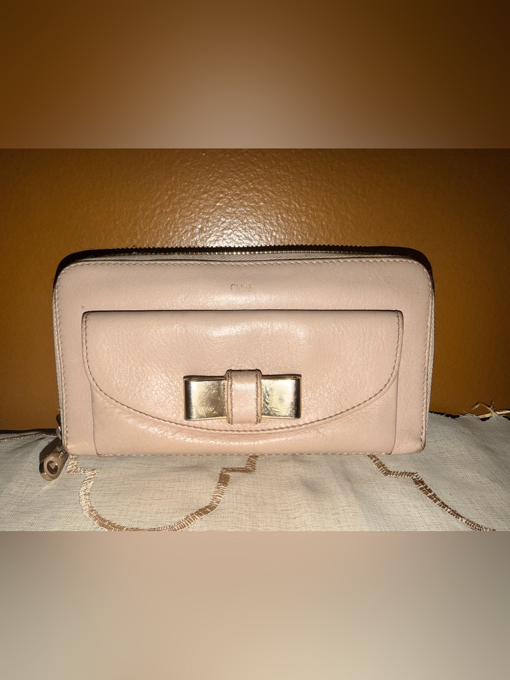 Chloe Blush Pink Leather Bow Zip Wallet